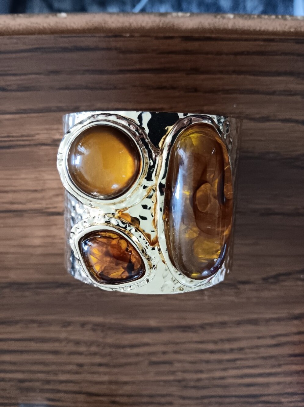Amber Stone Accent Cuff Bracelet - Tigers Eye Stones.